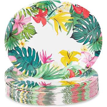 Sparkle and Bash 48-Pack Disposable Party Paper Plates, Summer BBQ Beach Hawaiian Luau Birthday Supplies 12 in.