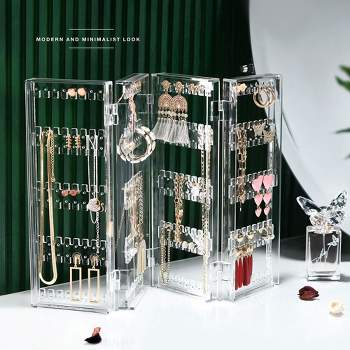 IKITEE Necklace Display Racks, 3 Packs Velvet Jewelry Display Stands with 17 Hooks, Jewelry Organizer Boards with Folding Stand for Necklaces