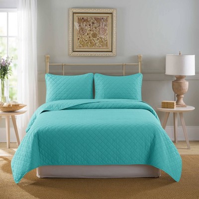 Twin 2pc Solid Washed Reversible Quilt Set Aqua - Country Living