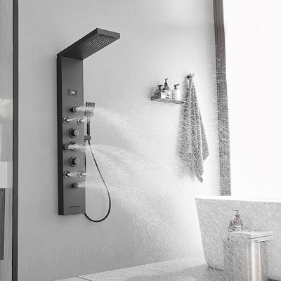 Black Stainless Steel 51.57'' Shower Panel with Rainfall and Waterfall Shower Heads