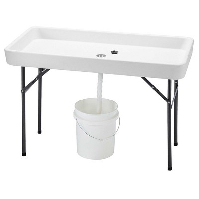 White Polyethylene and Iron 4-Foot Folding Ice Cooler Table