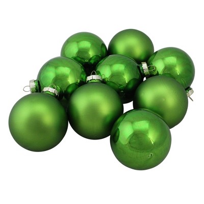 Northlight 9pc Shiny and Matte Glass Ball Christmas Ornament Set 2.5" - Grass Green