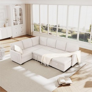 Dyonery oversized 101 '' convertible bed sofa with storage bench, 7-seater combination sofa in living room - 1 of 4