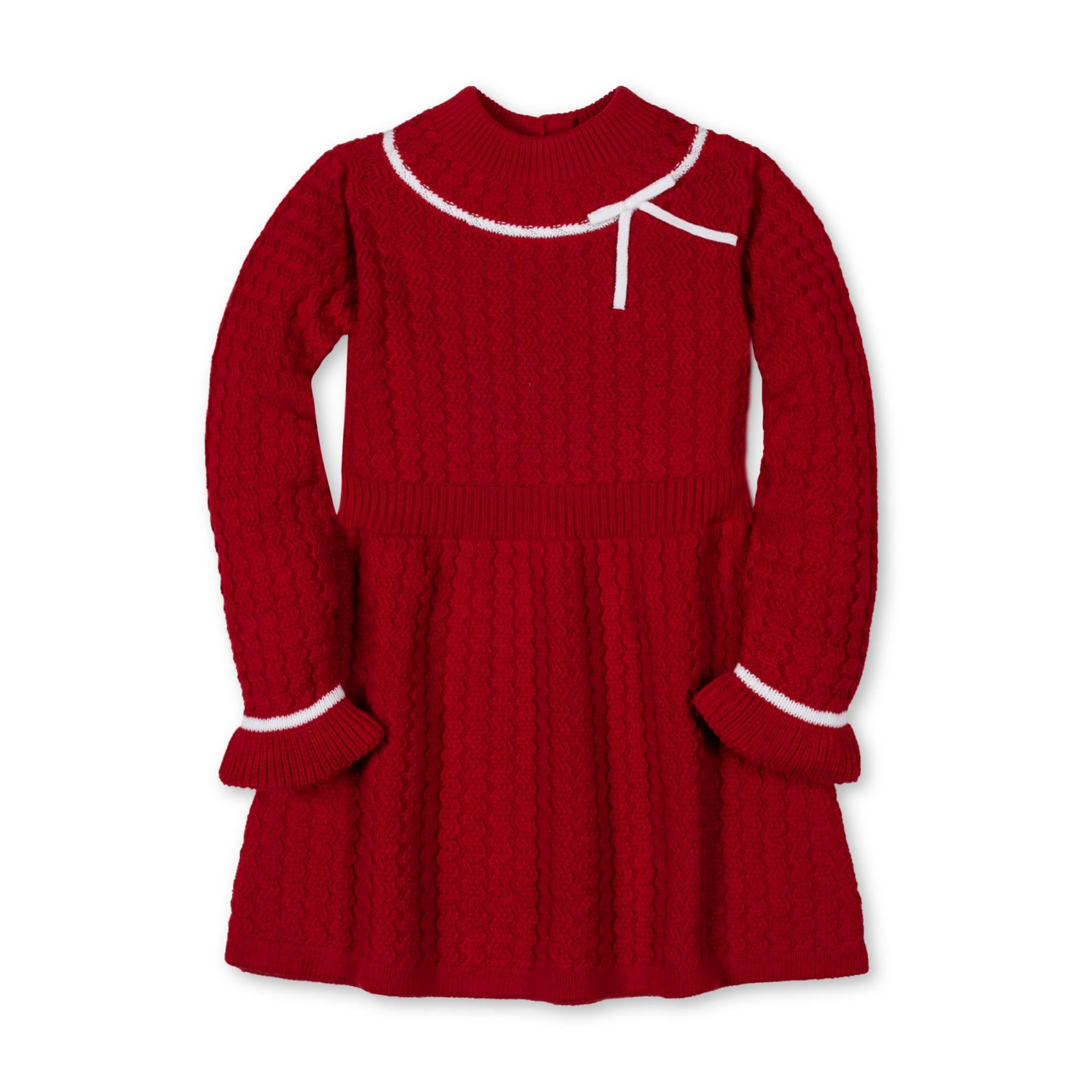 Hope & Henry Girls' Organic Mock Neck Ruffle Cuff Cable Sweater Dress, Kids