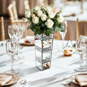 Bling Crystal Table Flower Vase for Table Centerpieces Mirrored Glass Vase Decor - 1 of 4