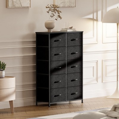 10 Dresser for Bedroom, Chest of Drawers with Fabric Bins, Tall Dresser with Steel Frame, Clothes Storage Organizer for Hallway Living Room