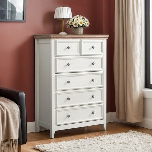 VANIRROR Modern 6-Drawer Dresser – Farmhouse Storage Cabinet for Clothes, Closet Organizer, and Living Room – Beige - 1 of 4