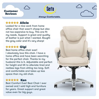 Ergonomic Cream Bonded Leather Executive Office Chair with AIR Lumbar Support