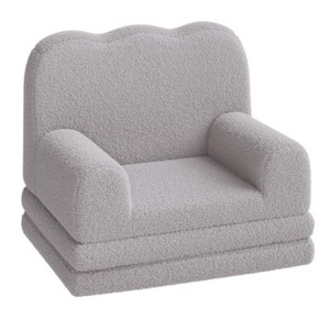 Kids Couch, 2-in-1 Convertible Teddy Fleece Fabric Toddler Sofa Chair, Soft Fold Out Couch Lounger for Kids, Comfy Children's Sofa Bed - 1 of 4