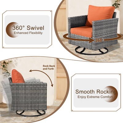 Gray Rattan 7-Person Outdoor Patio Set with Fire Pit