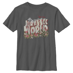 Boys Jurassic World Cartoon Floral Logo T Shirt - 1 of 4