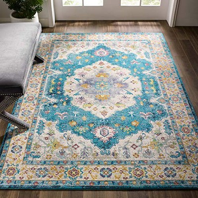 Modway Success Anisah Distressed Floral Vintage Medallion 5x8 Area Rug