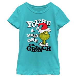 Girl's Dr. Seuss Christmas Grinch You're a Mean One Portrait T-Shirt - 1 of 4