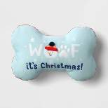 17"x12" Reversible 'Woof it's Christmas' to Snowflake Pattern Bone Novelty Plush Pillow Blue/Red - Wondershop™