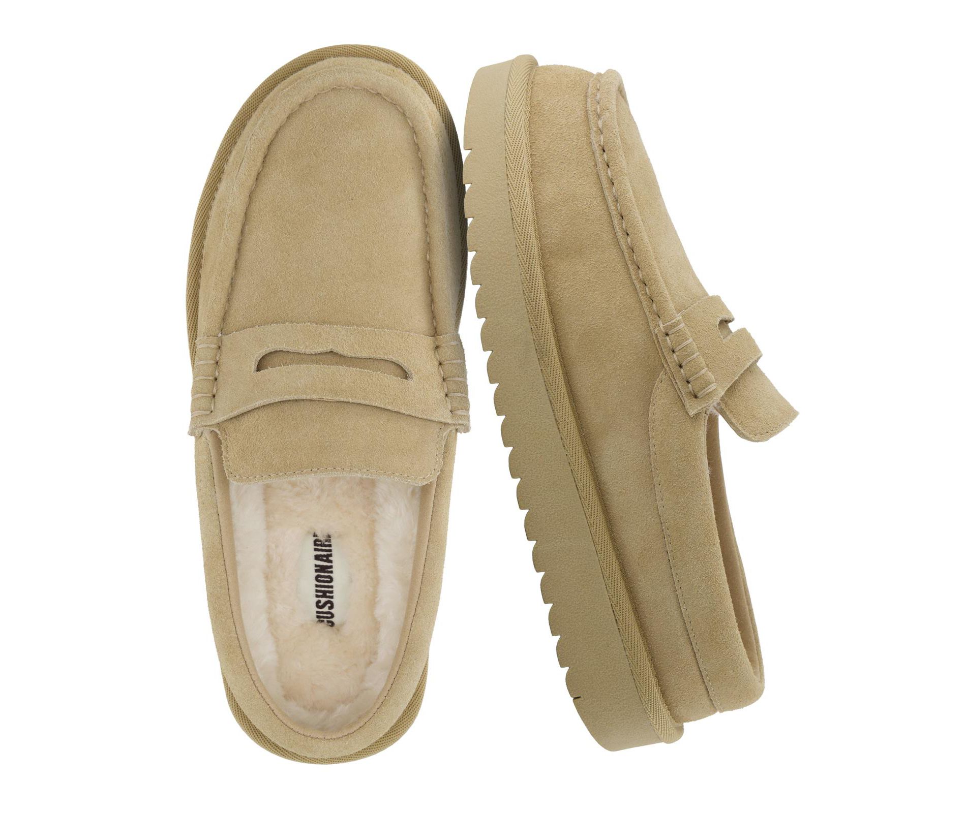 CUSHIONAIRE Ollie Cozy Genuine Suede Clogs for Women, Comfortable Slip-On Mule Loafers with Faux Fur Lining, Memory Foam & Durable Rubber Sole