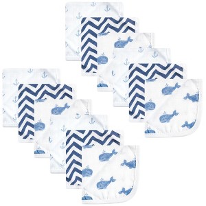 Hudson Baby Infant Boy Cotton Muslin Washcloths, Blue Whales, One Size - 1 of 4