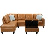 TiramisuBest Black Faux Leather L-Shaped Sectional Sofa with Storage Ottoman & Cup Holders, 3-Piece Couch for Living Room - 2 of 4