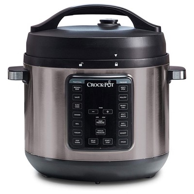 Crock-Pot Stainless Steel 8 Quart Multi Function Express Crock Pressure Cooker for Slow and Pressure Cooking, Browning, Sauteing, or Steaming, Black