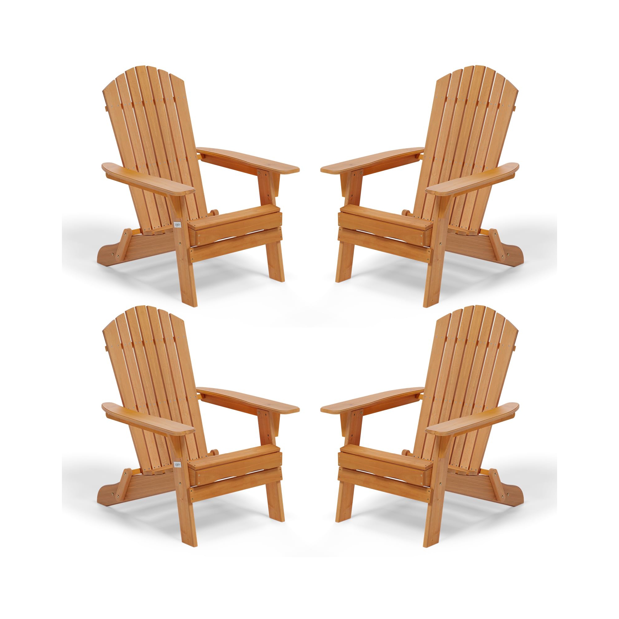 VINGLI Folding Adirondack Chairs Set of 4, Wood Adirondack Chair for Outdoor, Foldable Fire Pit Chairs for Patio, BBQ, Porch, Yard