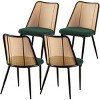 Coolbibila Modern Rattan Kitchen Dining Chairs Set Of 4,Boucle Upholstered Dining Room Chair,Woven Rattan Plaid Back Armless Kitchen Chair - 3 of 4