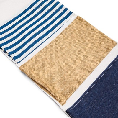 Blue and Beige Cotton Hanging Organizer with Wooden Rod, 2-Pack