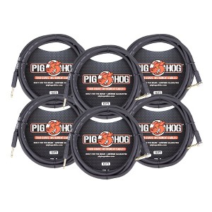 Pig Hog Tour Grade 10ft Instrument Cable 1/4" to 1/4" Right Angle to Straight Connectors (PH10R) - 6 Pack - 1 of 4