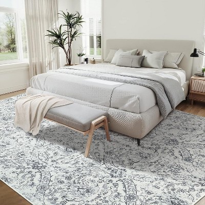 Farmhouse Floral Area Rug – Washable, Low Pile, Non-Slip, Stain-Resistant Carpet for Bedroom or Living Room