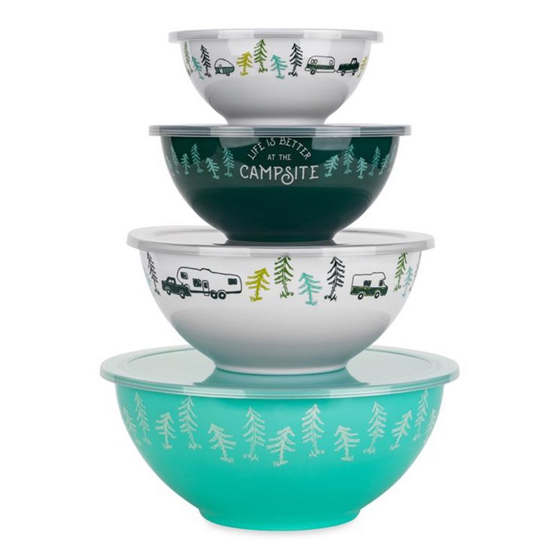 Camco Life is Better at The Campsite Nesting Bowl Set, Includes (4) Durable Melamine Bowls with (4) Plastic Lids Suitable for On-The-Go Lifestyles, 1 of 7