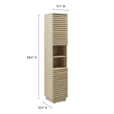 Tall Narrow Faux Travertine Linen Storage Cabinet with Adjustable Shelves