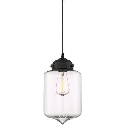 Possini Euro Design Black Mini Pendant Light 7" Wide Modern Clear Glass Jar Shade for Kitchen Island Dining Room