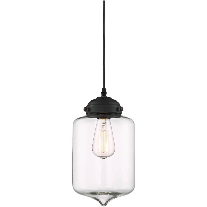 Possini Euro Design Calico Black Mini Pendant 7" Wide Farmhouse Industrial Rustic Clear Glass Shade for Dining Room House Foyer Kitchen Island Bedroom, 1 of 8