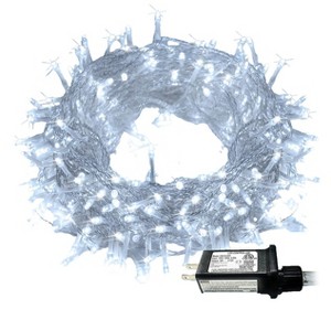 Itopfox 300 LED White Christmas Lights 98ft Clear Wire 8 Lighting Modes Indoor Outdoor Waterproof String for Tree Party Decor 1 Pack - 1 of 4