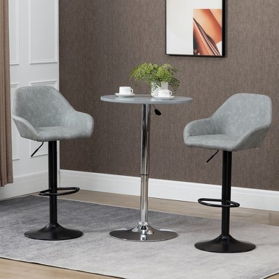 Gray Adjustable Swivel Bar Stools with Flared Arms, Set of 2