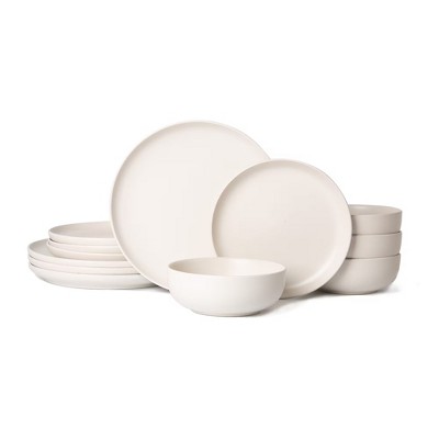 Syemin Dining Bowls 4 Person Stoneware Dinnerware Set Microwave Dishwasher Safe Chip-Resistant Matte Glaze Stackable Storage, White, 10"*10"*2.4"