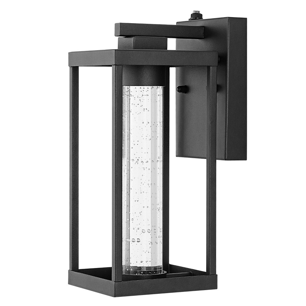 JONATHAN Y 4.75" 1-Light Juno Industrial Iron/Glass Seeded Glass with Dusk-to-Dawn Sensor Outdoor Sconce Black: LED Exterior, Crystal Shade