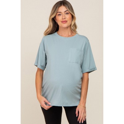 PinkBlush Mint Green Oversized Pocket Front Short Sleeve Maternity Top