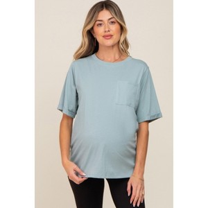PinkBlush Mint Green Oversized Pocket Front Short Sleeve Maternity Top - 1 of 4