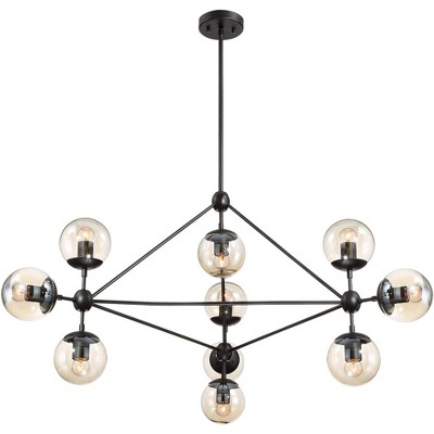 Mid-Century Sputnik-Inspired Black Chandelier with Cognac Glass Globes