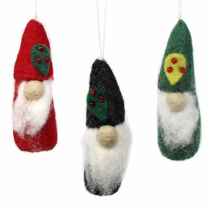 Slickblue 3-Piece Handcrafted Gnome Ornament Set – 4" Multicolor Wool Felt Decor for a Magical Winter Wonderland - 1 of 3