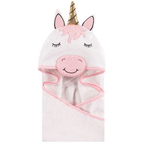 Hudson Baby Infant Girl Cotton Animal Face Hooded Towel, Modern Unicorn, One Size - 1 of 1