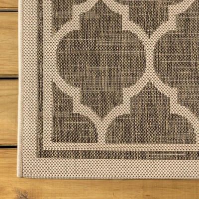 Square Geometric Gray Trellis Flatweave Indoor/Outdoor Rug