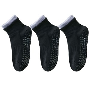 Anna-Kaci Women's 3-Pair Set Short Ankle Grip Socks with Ribbed Cuffs Cushioned Soles and Anti-Slip Bottom for Walking or Yoga - 1 of 4