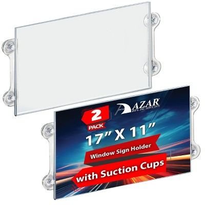 Clear Acrylic Wall-Mounted Sign Holder Frame with Suction Cups, 17'' x 11'', 2-Pack