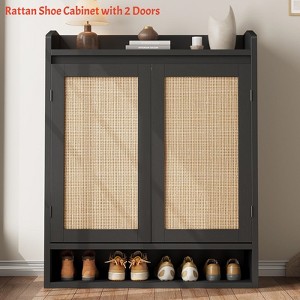 Modern Rattan Shoe Organizer for Entryway/Hallway, Farmhouse Boho Wooden Shoe Storage Cabinet w/Adjustable Shelves - 1 of 4