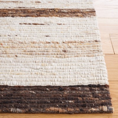 Ivory and Brown Flat Woven Wool Area Rug, 6' x 9'