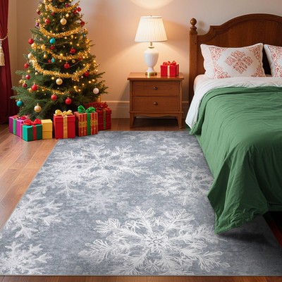 Christmas Rug Washable Rug with Non Slip TPR Rubber Backing, Xmas Holiday Snowflake Carpet