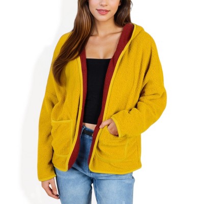 Anna-Kaci Women's Textured Two Tone Lined Hooded Jacket with Front Pockets and Contrast Trim