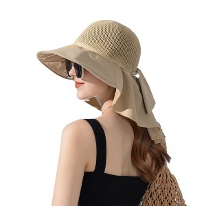 Anna-Kaci Womens Mesh Panel Wide Brim Sun Hat with Back Flap UV Protection and Tie Detail for Outdoor Activities - 1 of 4