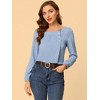 Allegra K Women's Casual Button Decor Long Sleeve Solid Square Neck Blouse - 3 of 4