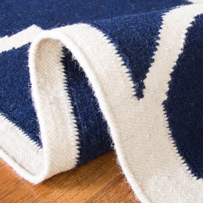 Ivory and Navy Square Handmade Wool Geometric Rug - 6' x 6'